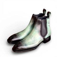 Crafted Leather Mens Designer Classic Green Cyan Patina Leather Chelsea Boot - Thumbnail 1
