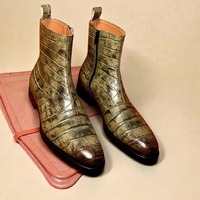 Crafted Leather Mens Designer Classic Green Crocodile Patina Leather Jodhpur Boot - Thumbnail 1