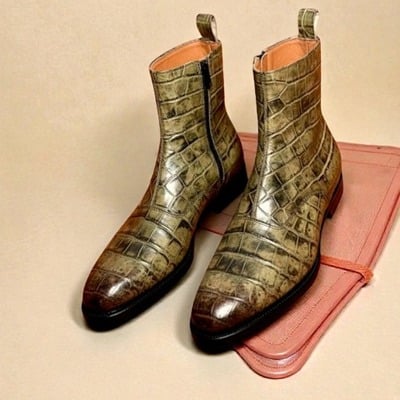 Crafted leather mens designer classic green crocodile patina leather jodhpur boot