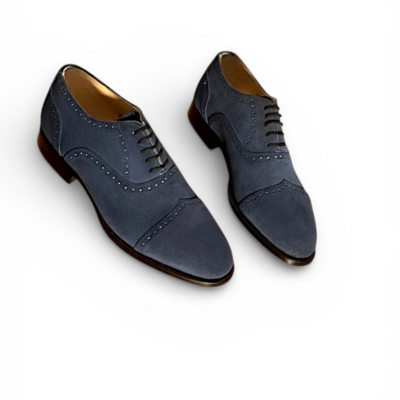 Crafted leather mens designer classic blue suede leather lace up dress shoes
