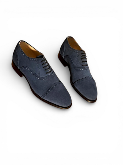 Crafted Leather Mens Designer Classic Blue Suede Leather Lace up Dress Shoes