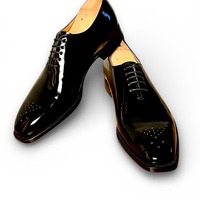 Crafted Leather Mens Designer Classic Black Leather Dress Shoes - Thumbnail 1