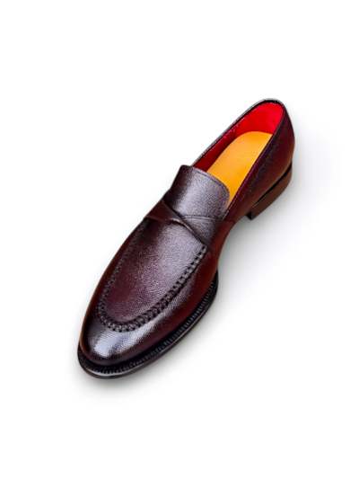 Crafted Leather Mens Designer Classic Burgundy Leather Moccasin Loafers Dress Shoes