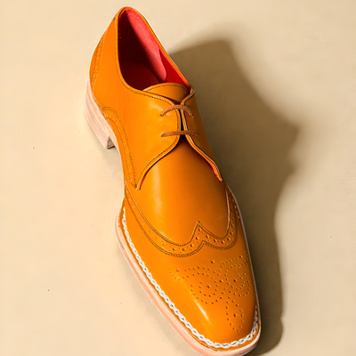 Crafted leather mens designer classic tan leather wingtip oxford dress shoes