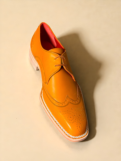 Crafted Leather Mens Designer Classic Tan Leather Wingtip Oxford Dress Shoes