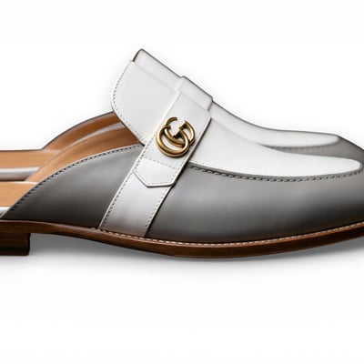 Crafted leather handmade gray white leather mules loafers shoes