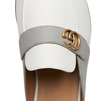 Crafted Leather Handmade Gray White Leather Mules Loafers Shoes - Thumbnail 1