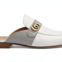 Crafted Leather Handmade Gray White Leather Mules Loafers Shoes - Thumbnail 2