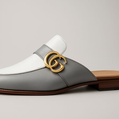 Crafted leather handmade classic gray white leather mules loafers shoes