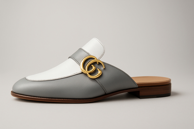 Crafted Leather Handmade Classic Gray White Leather Mules Loafers Shoes