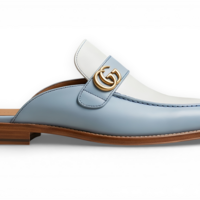 Crafted Leather Handmade Classic Sky / White Leather Mules Loafers Shoes - Thumbnail 1