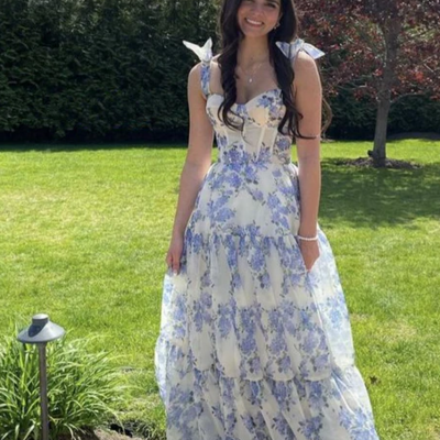 A-line floral pattern chiffon prom evening dresses  - Thumbnail 1