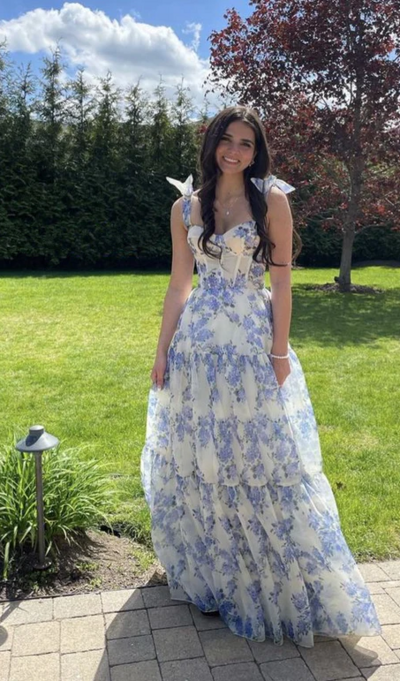 A-Line Floral Pattern Chiffon Prom Evening Dresses 