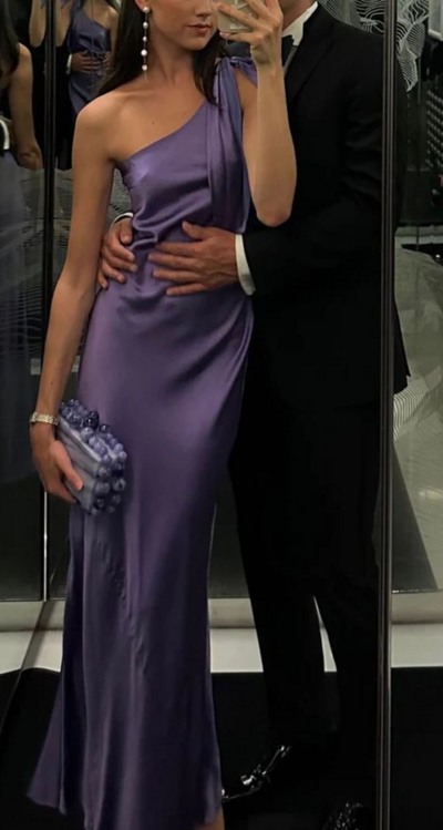 Simple Purple One Shoulder Stain Long Evening Dress,Prom Dress