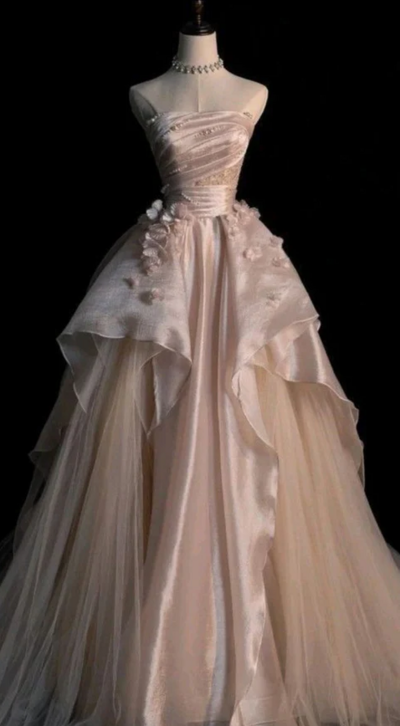 A-line Strapless Tulle Mermaid Evening Dress,Glam Dress