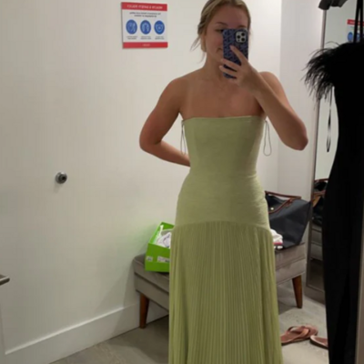 Strapless sheath green long prom dresses