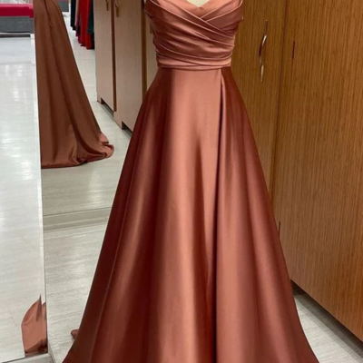 Spaghetti straps a-line satin prom dress with lace-up 