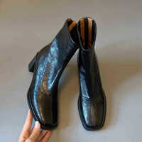 Calfskin genuine leather silent square-toe slim ankle retro Martin boots 2 colors - Thumbnail 7