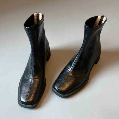 Calfskin genuine leather silent square-toe slim ankle retro Martin boots 2 colors