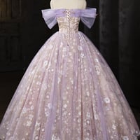 Blush Lilac Tulle Floral Applique Ball Gown - Thumbnail 1
