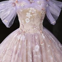 Blush Lilac Tulle Floral Applique Ball Gown - Thumbnail 2