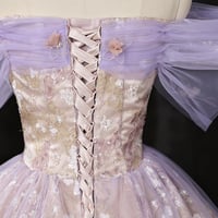 Blush Lilac Tulle Floral Applique Ball Gown - Thumbnail 3