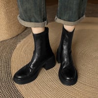 Top-layer cowhide genuine leather retro 6cm height-increasing Martin boots  - Thumbnail 2