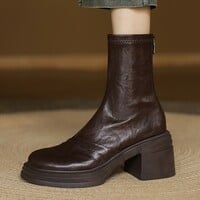 Top-layer cowhide genuine leather retro 6cm height-increasing Martin boots  - Thumbnail 4