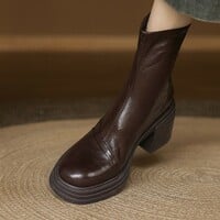 Top-layer cowhide genuine leather retro 6cm height-increasing Martin boots  - Thumbnail 5