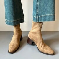 Vintage cowhide ankle boots suede back zipper warm and strech boots - Thumbnail 5