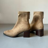 Vintage cowhide ankle boots suede back zipper warm and strech boots - Thumbnail 7