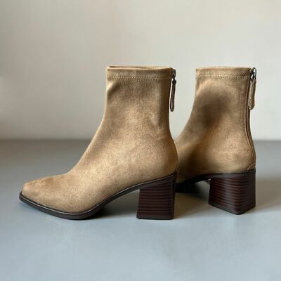 Vintage cowhide ankle boots suede back zipper warm and strech boots