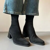 Vintage cowhide ankle boots suede back zipper warm and strech boots - Thumbnail 1