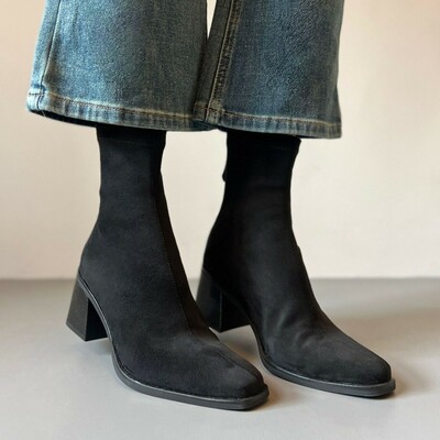 Vintage cowhide ankle boots suede back zipper warm and strech boots