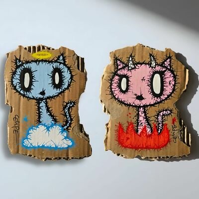 😈😇 diptych darwings by celipe perroloco "blue angel and pink demon pets" - Thumbnail 5