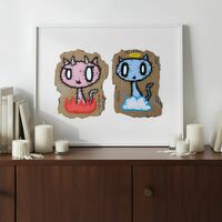 😈😇 Diptych Darwings by Celipe Perroloco "Blue Angel and Pink Demon pets" - Thumbnail 1