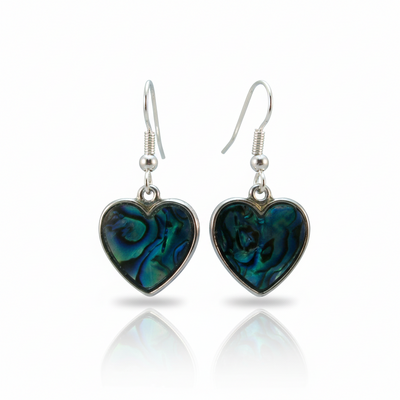 Paua shell heart earrings – handmade jewelry with hypoallergenic earwires