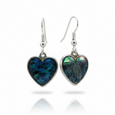 Paua shell heart earrings – handmade jewelry with hypoallergenic earwires