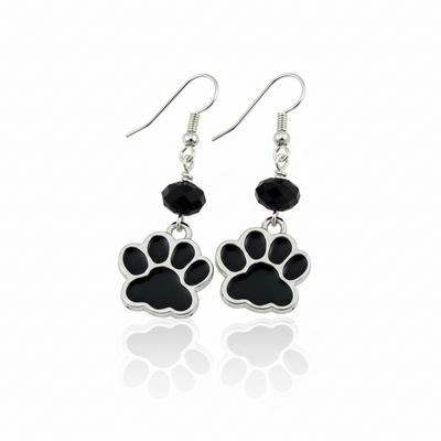 Dog paw charm earrings with crystal – handmade pet lover jewelry on hypoallergenic earwires
