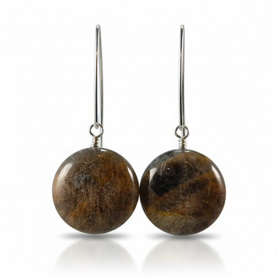 Sunstone & moonstone coin earrings – handmade sterling silver dangle jewelry with gemstone energy