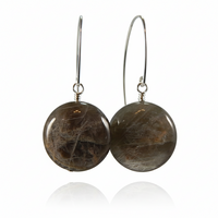 Sunstone & Moonstone Coin Earrings – Handmade Sterling Silver Dangle Jewelry with Gemstone Energy - Thumbnail 2