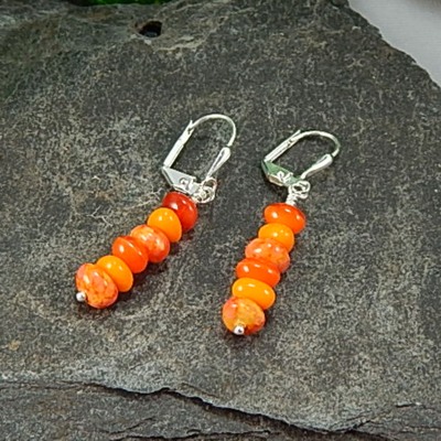 Orange tie dye dangle earrings – handmade acrylic nugget bead jewelry with silver leverback earwires