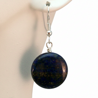 Lapis Lazuli Gold Pyrite Earrings, Blue Gemstone Dangle Earrings, Celestial Boho Jewelry, Hypoallergenic Surgical Steel, Spiritual Healing Gift - Thumbnail 1