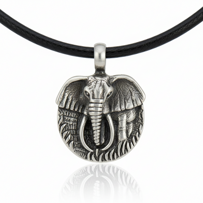 Elephant spirit necklace – black leather cord with antique pewter elephant pendant