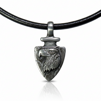 Eagle spirit necklace – black leather cord with antique pewter eagle head pendant