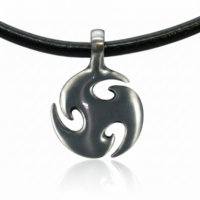 Triskele necklace – black leather cord with antique pewter celtic spiral pendant