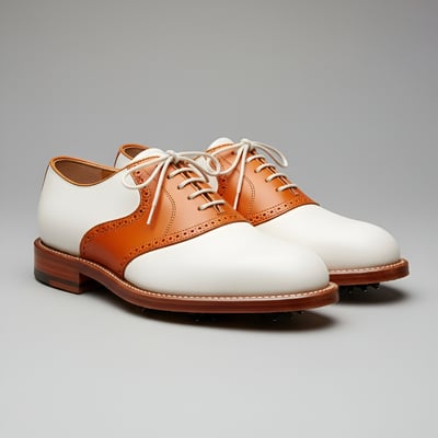 Crafted Leather Mens Designer Classic Orange White Leather Saddle Golf Lace up Dress Shoes