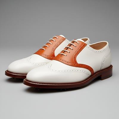 Crafted leather mens designer classic orange white leather saddle golf lace up dress shoes