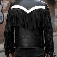 Crafted Leather Men Designer Black White Leather Fashion Jacket Motorcycle - Thumbnail 1