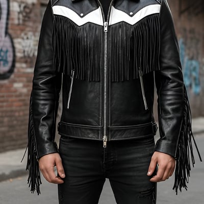 Crafted leather men designer black white leather fashion jacket motorcycle